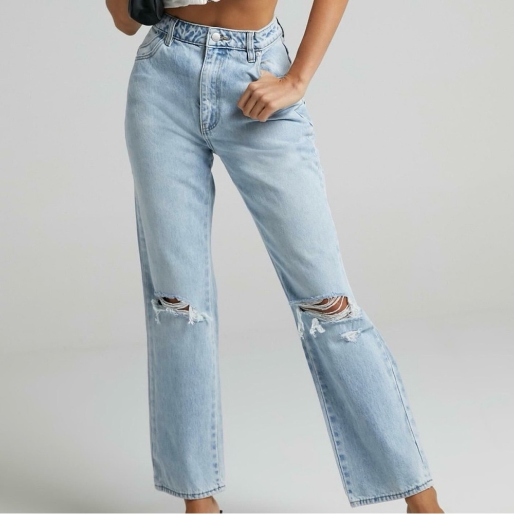 Rolla’s Original High Rise Straight Jeans Ripped Knees Blue Sz 26